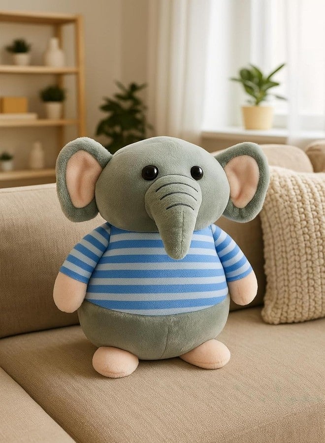 Fun4you Plush Elephant Stuffed Animal Toy with Blue Striped T-Shirt, Soft Toy for Kids, Grey (Blue) - Image 3